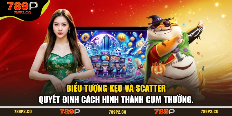Biểu tượng kẹo và Scatter quyết định cách hình thành cụm thưởng.